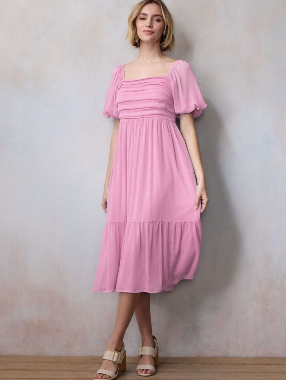 LC Lauren Conrad Square Neck Pleated Bodice Midi Dress New With Tags